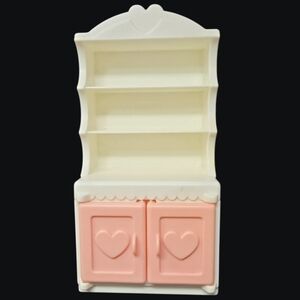 1994 Playskool Heart-Themed Dollhouse China Cabinet/Hutch #1458 Pink and White